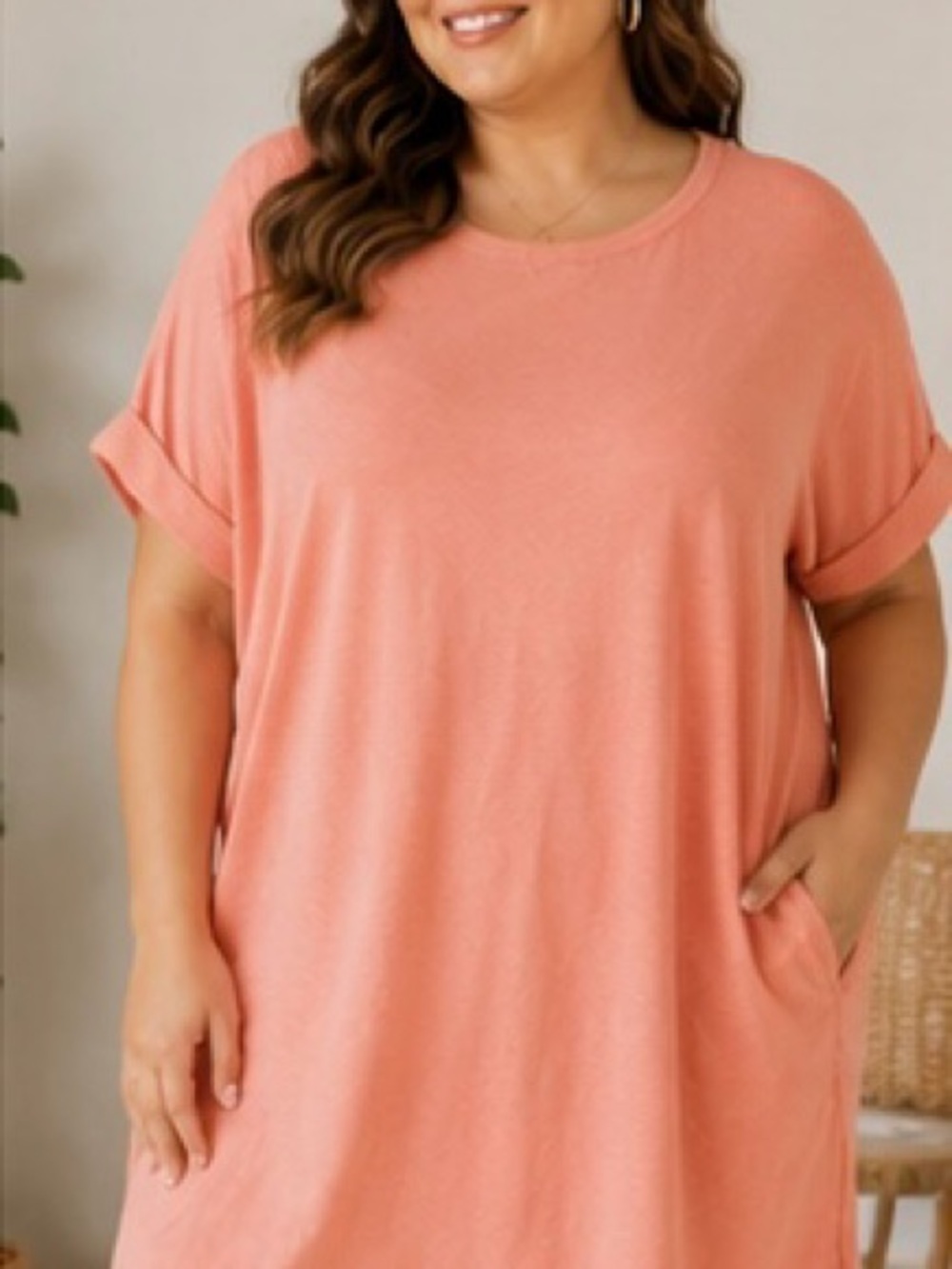 Zenana Outfitters Relaxed Crewneck Knit Tunic T-shirt Dress
